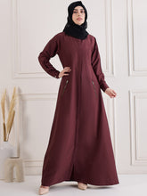 Nabia Maroon Front Open Abaya with Black Georgette Hijab
